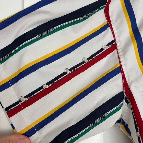 Vintage Chaps Ralph Lauren Novelty Golf club Striped print Men's Shirt Large - Picture 5 of 11